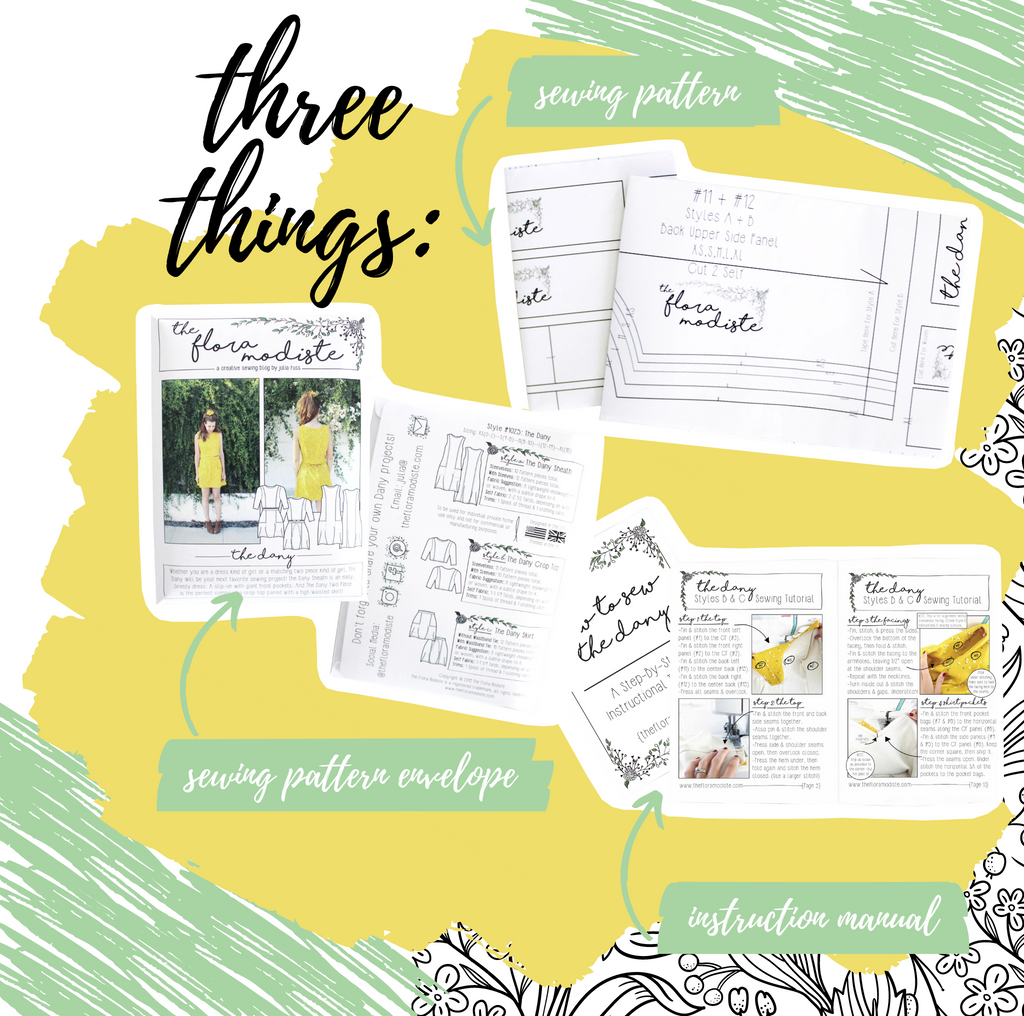 Three things make up a TFM sewing pattern: The pattern, envelope, & instruction manual